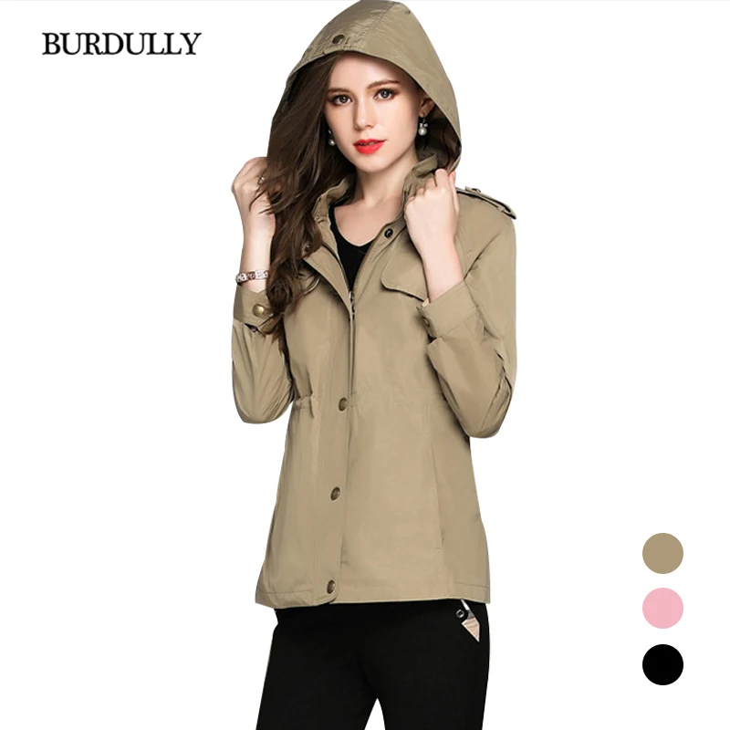 

BURDULLY England Fashion Autumn Winter Jacket Women 2019 Brand New Arrivals Basic Hooded Jackets Coat Slim Large Size Outwear