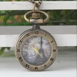 Оптовая цена хорошее качество старинные новый ретро романтический бронза мини Эйфелева башня карманные часы ожерелье с цепочкой подарок