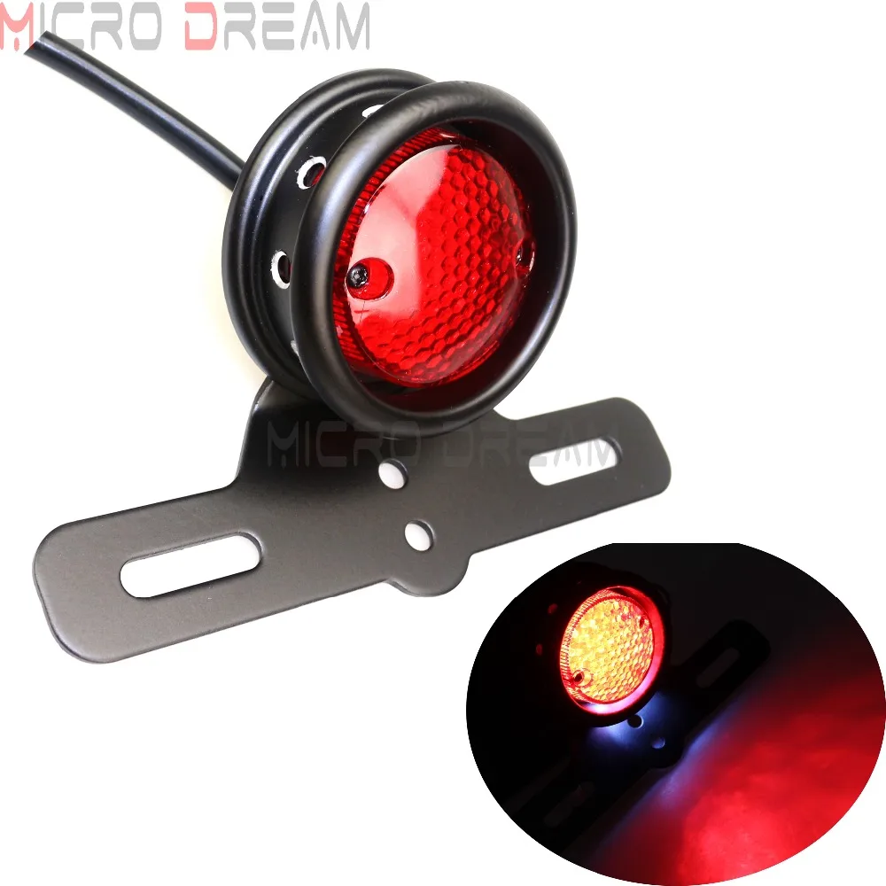 12v Retro Motorcycle Led License Plate Mount Brake Tail Light Scrambler