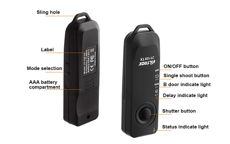 Беспроводной пульт дистанционного управления спуском затвора Viltrox JY-120 для Canon EOS 1300D6D Mark 2 Nikon D5 D500 D810A sony A7R/S II Pentax