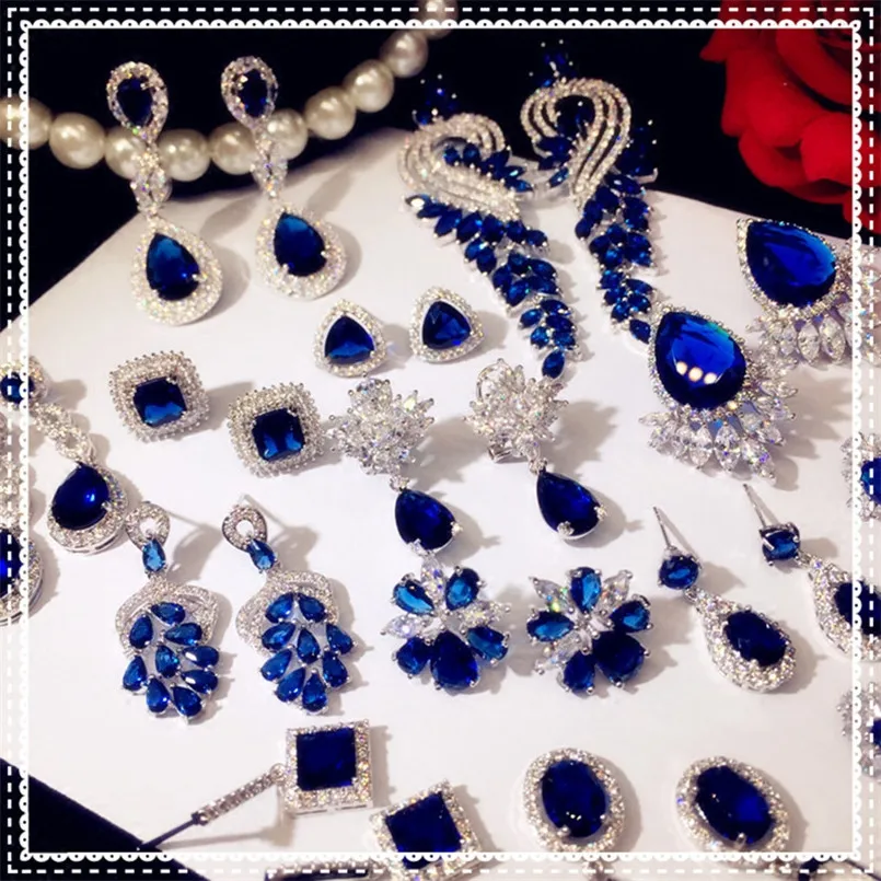 Твердые 925 серебряные серьги в виде капель для Для женщин, хорошее ювелирное изделие, Винтаж синие кольцо из кубического циркония, длинные серьги, бижутерия Одежда высшего качества аксессуары