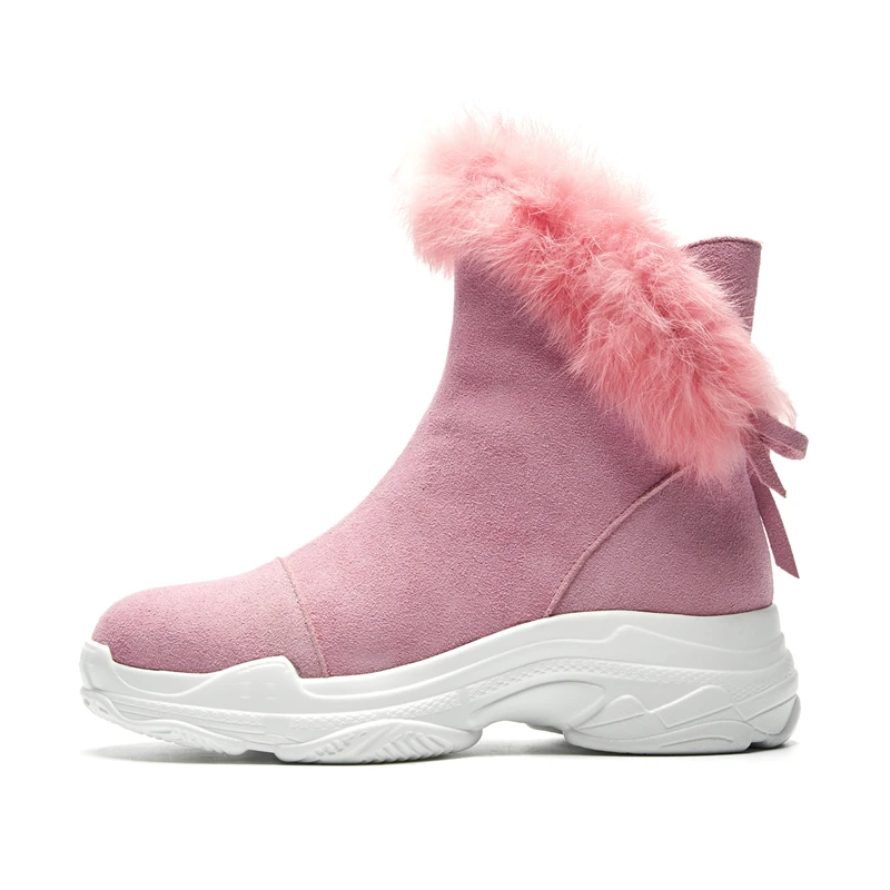 2018 Noir Chaude Russie En Karinluna Chaussures Plate Gros Vache Suède Hiver Femmes Cuir Cheville marron rose Fourrure Neige De forme Bottes trCQdhBsx