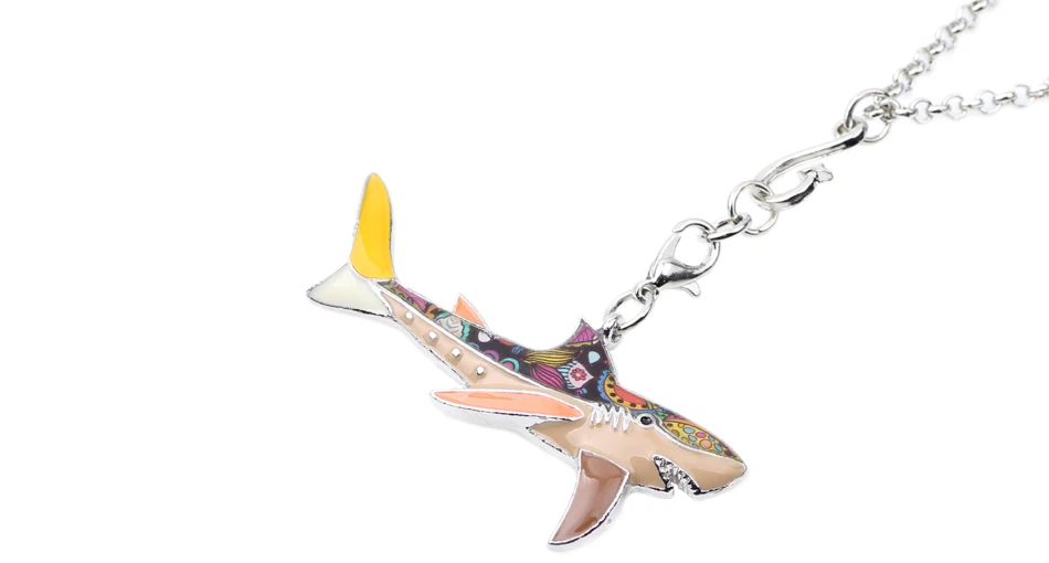 Bonsny массивное Макси эмалированное металлическое Рыбье ожерелье с акулой Подвески цепочка Мода океан животное ювелирные изделия для женщин девушки аксессуары