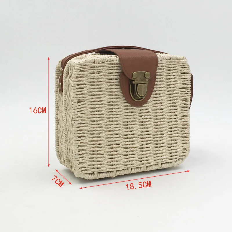Straw Bag Hand-woven Candy Color Women Square Woven Bag Ladies Shoulder Bag Bohemia Beach Bag Crossbody Bags Travel Handbag Tote