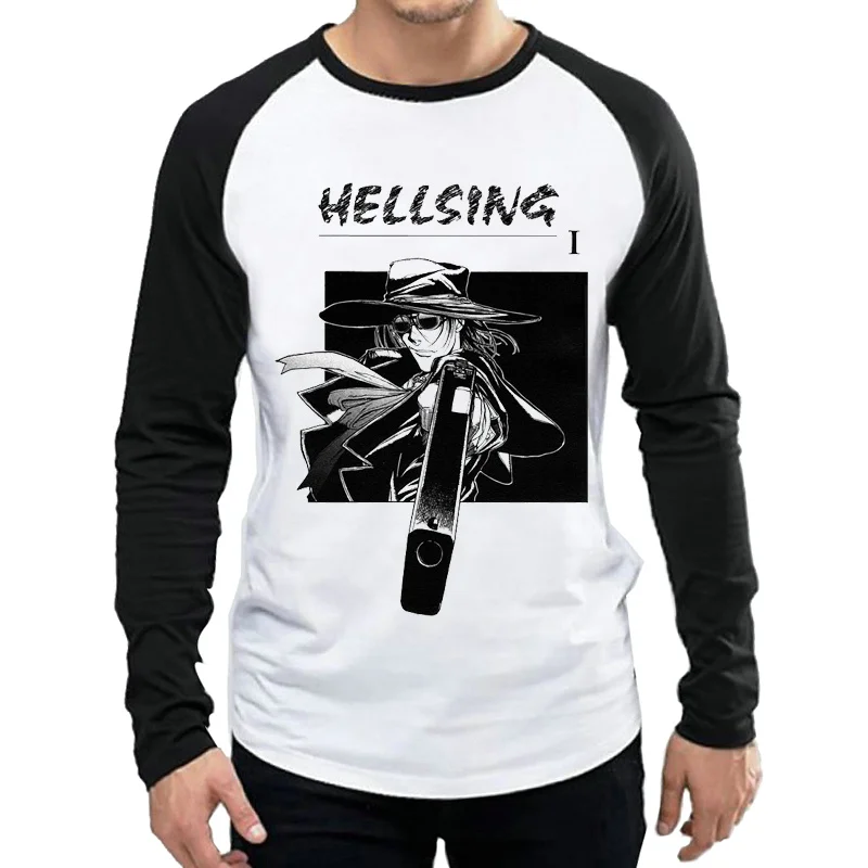 

HELLSING T Shirt Long Sleeve Mens Fashion White Color Anime HELLSING Logo T-shirt Tops Tees tshirt Full Sleeve T-shirt