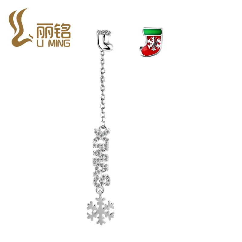 

2018 autumn winter S925 Sterling Silver Christmas snowdrop stud.Asymmetrical long earrings English ornaments