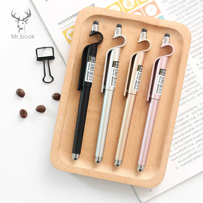 

5pcs Set Multi-function Stylus Tablet Touch Pen Mobile Phone Stand Holder 0.5mm Black Gel Pen Promotion Gift Logo Custom