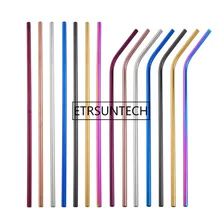 500 шт/партия 215 мм* 6 мм Красочные 304 соломинки из нержавеющей стали многоразовые, для питья соломы высокого качества изогнутая металлическая соломинка Бесплатный лазерный логотип
