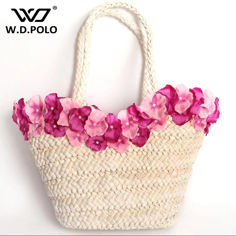 

WDPOLO New flower dot straw bag women's fashion good quality lady's bag shoulder bag sand bag long matching holiday hat Z1115