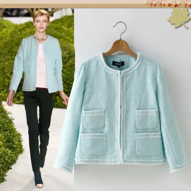 Extra Thick Elegant Mint Green Woolen Jacket Ladies Winter Fragrant
