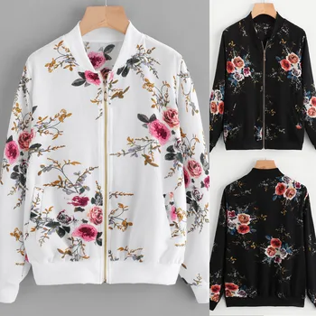 

New Womens Retro Floral Printing Zipper Up Bomber Jacket Casual Stylish And Fashion Grid Coat Outwear Harajuku Dropshipping #Z