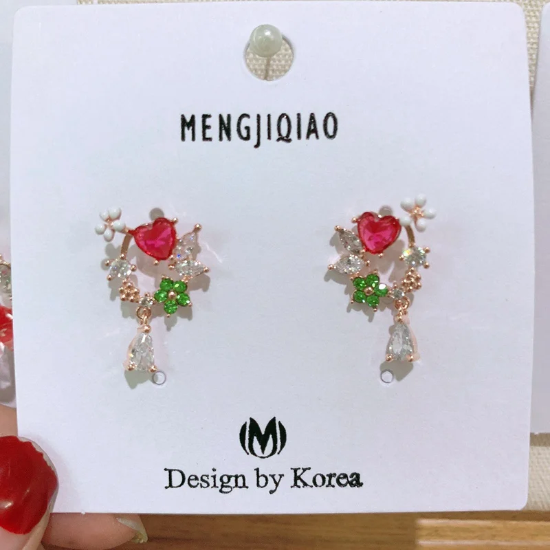 MENGJIQIAO новые элегантные розовые блестящие циркониевые цветочные круглые длинные висячие серьги для женщин Изящные Ювелирные изделия с микро-покрытием