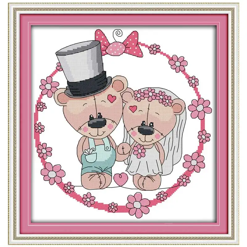 

The bears got married atterns Counted Cross Stitch 11CT 14CT Cross Stitch Set Wholesale Cross-stitch Kit Embroidery Needlework