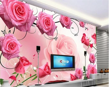 

beibehang Romantic fashion high quality three-dimensional waterproof wallpaper rose glass 3D TV backdrop wall papel de parede