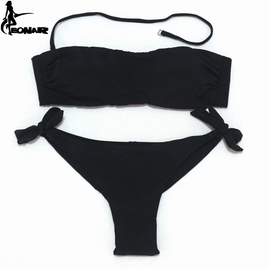 Günstig EONAR Bikini 2020 Solide Frauen Badeanzug Brazilian Cut Bottom Bikini Set Push Up Bademode Femme Badeanzüge Sport Strand Tragen