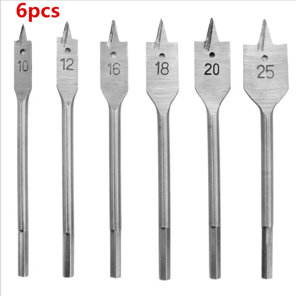

6Pcs/set Woodworking Flat Drill Hexagonal Handle 10mm-25mm Hole Opener Set Wood Hole Puncher
