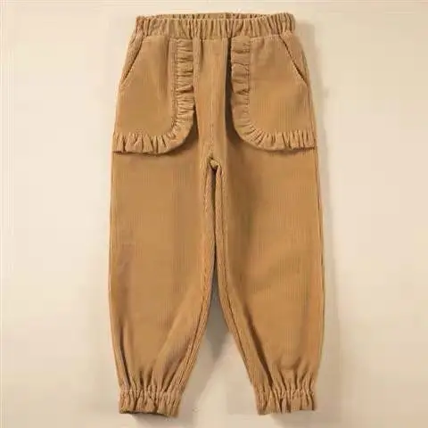 INS/Лидер продаж, штаны для маленьких девочек всесезонные штаны для детей от 3 до 13 лет вельветовые новые штаны с большим карманом на весну и осень - Цвет: khaki