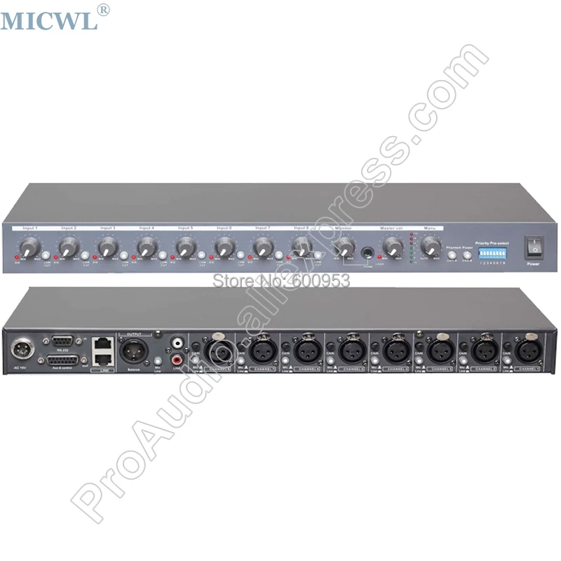 MICWL R2820 العلامة التجارية الجديدة ثمانية قناة جهاز دمج صوتي المؤتمرات سطح المكتب الجدول معقوفة المؤتمر يوفر نظام 48 فولت فانتوم