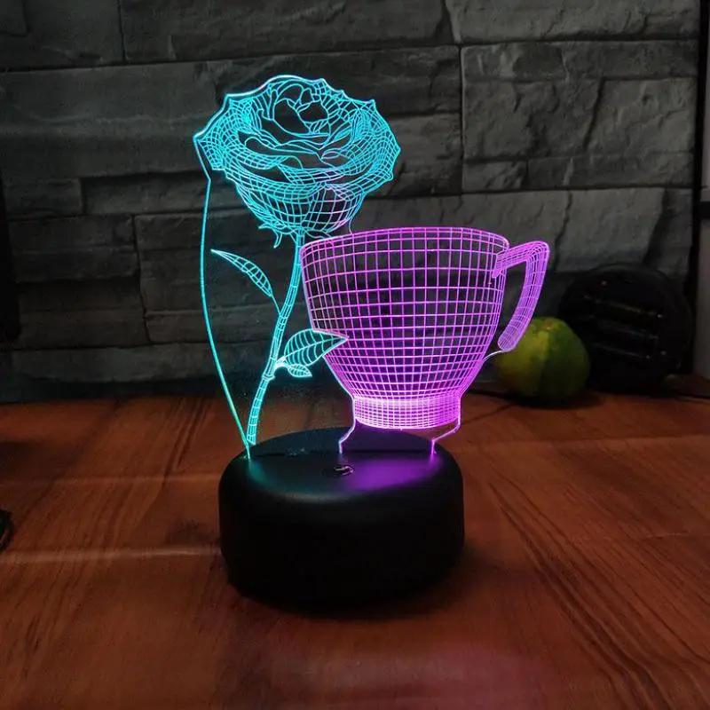Tea Language Thoughts 3d Visual Nightlight Creative Colorful Touch Charging Led Light Fixtures Novelty Usb Kids Lamp | Лампы и