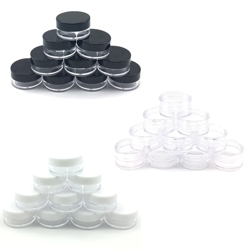 100pcs 2g/3g/5g/10g/15g/20g Empty Plastic Cosmetic Makeup Jar Pots Transparent Sample Bottles Eyeshadow Cream Lip Balm Container-4
