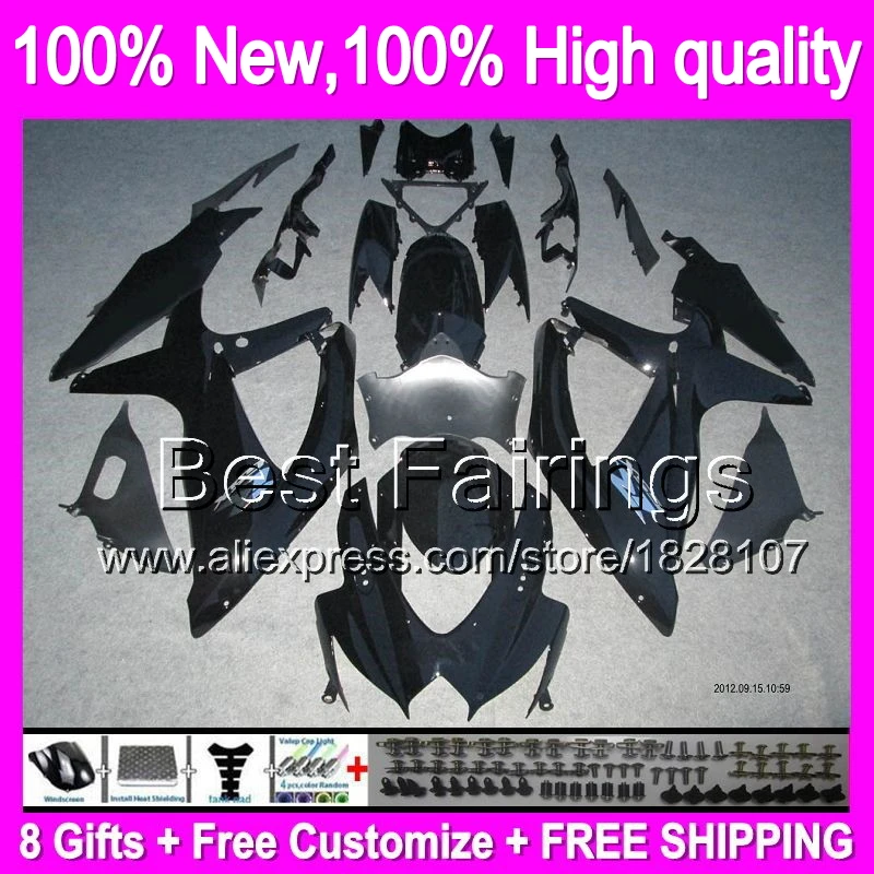 

ALL Black Fairing For SUZUKI GSXR750 08-10 GSXR 600 750 08 09 10 4B831 K8 GSX R600 R750 2008 2009 2010 +Decal ALL gloss black