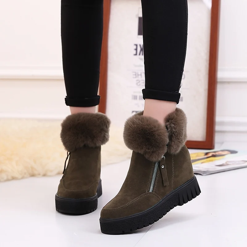 

Women Snow Boots Winter Warm Ankle Boots Faux Fox Fur Comfort Elevators 8cm High heel Shoes Woman Ladies Creepers Botas Mujer