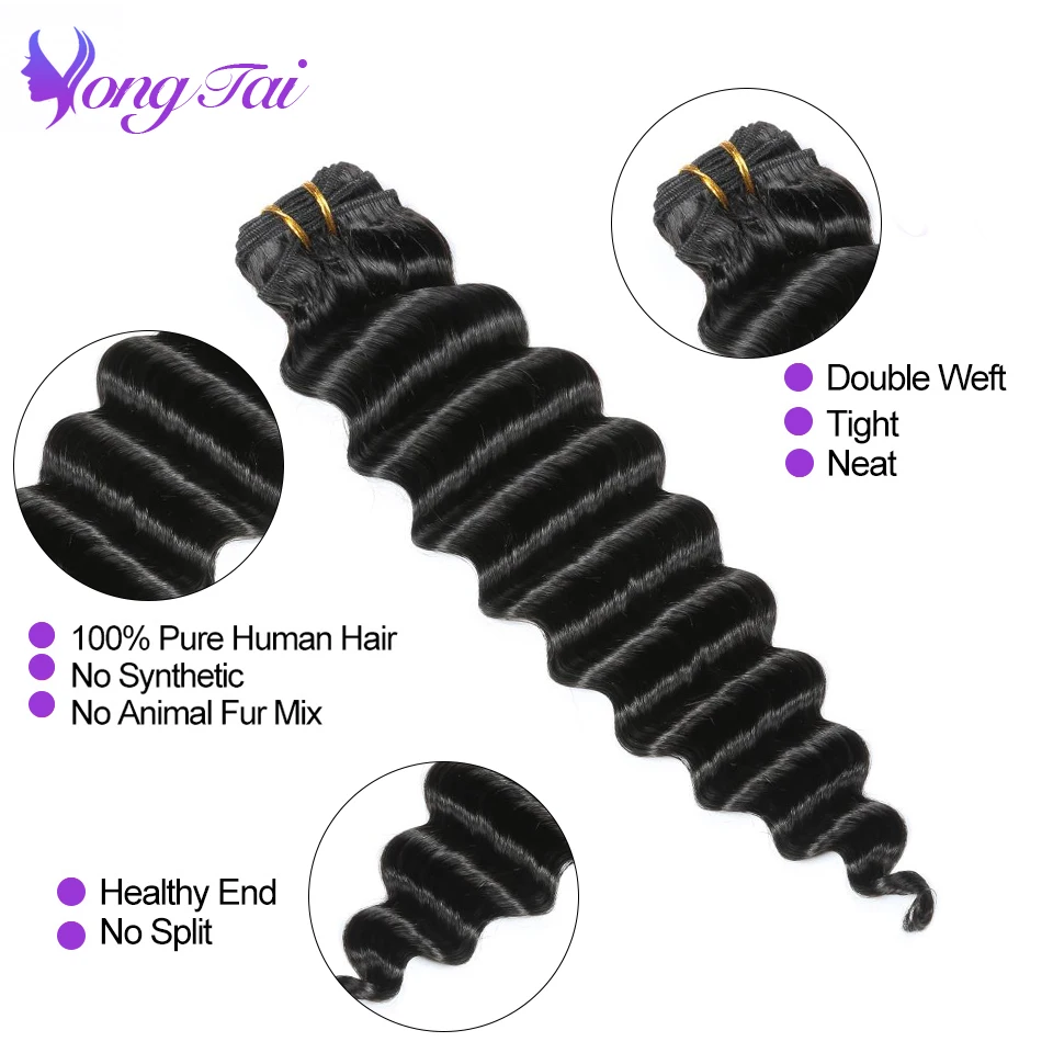 Pacotes de Cabelo com Fechamento Pacotes com Fechamento Yuyongtai Onda Profunda Malaio Cabelo Humano Não Remy Tece 3 2 Cheap Pacotes com 34 com fecho