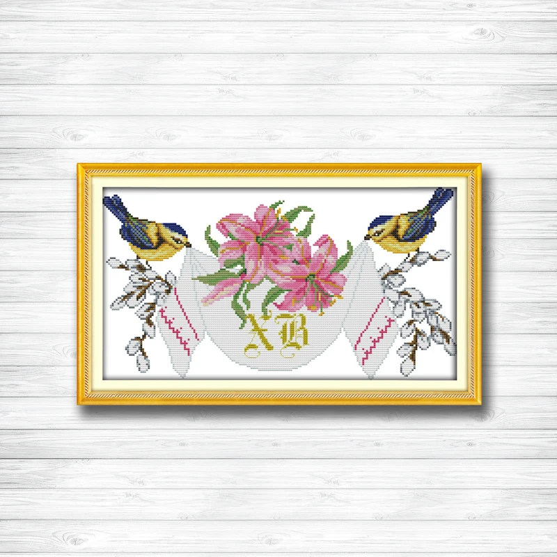 Wedding anniversary bird flowers painting Counted Print on canvas DMC 11CT 14CT cross stitching kits Needlework Sets embroidery | Дом и сад