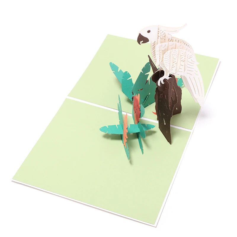  3D Handmade Stereoscopic White Lifelike Parrot Paper Invitation Greeting Cards + Envelope Kids Birt - 32910888814