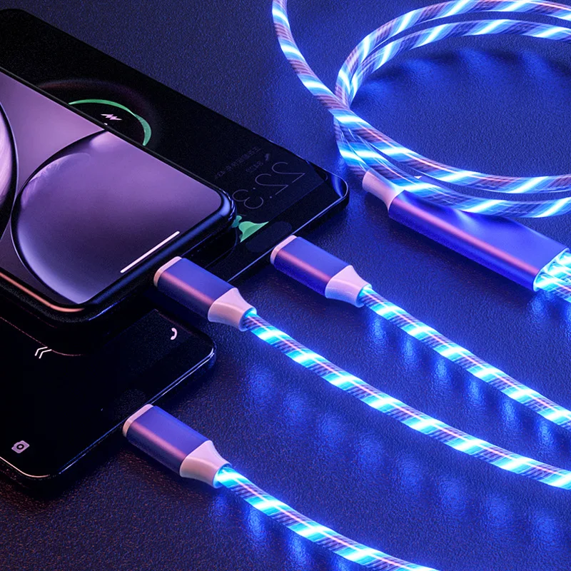 USB кабель Тип C течет LED свечение зарядки данных синхронизировать мобильный