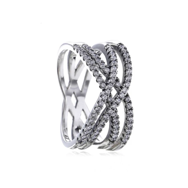 

Authentic 925 Sterling Silver Ring Openwork Eternity Entwined Crystal Rings For Women Wedding Party Gift Fine Europe Jewelry