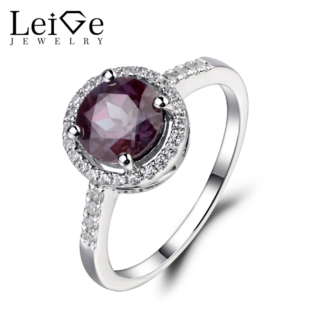 Alexandrite ring sterling silver round cut gemstone ring engagement ring