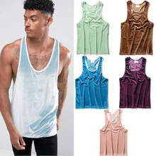 Новые летние для мужчин негабаритных велюр футболка без рукавов жилет Мода упражнения хип хоп повседневное нательная футболка для фитнеса бархат майка Singlet