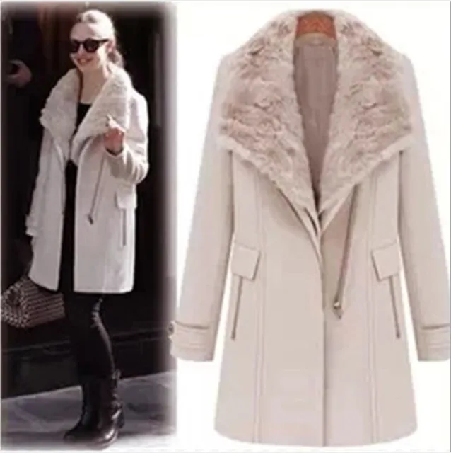 Clearance ! Women's Autumn and winter wool coats female casual fur