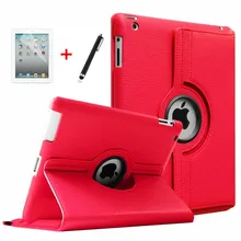 Для ipad 2, 3, 4 чехол для планшета, вращающийся на 360 градусов, из искусственной кожи, подставка, флип-чехол, защитный чехол для экрана для ipad 3, умный чехол+ пленка+ ручка