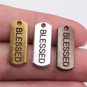 

WYSIWYG 20pcs 21x8mm Pendant Blessed Tag Blessed Tag Charm Pendants For Jewelry Making Antique Silver Color Blessed Tag Pendants