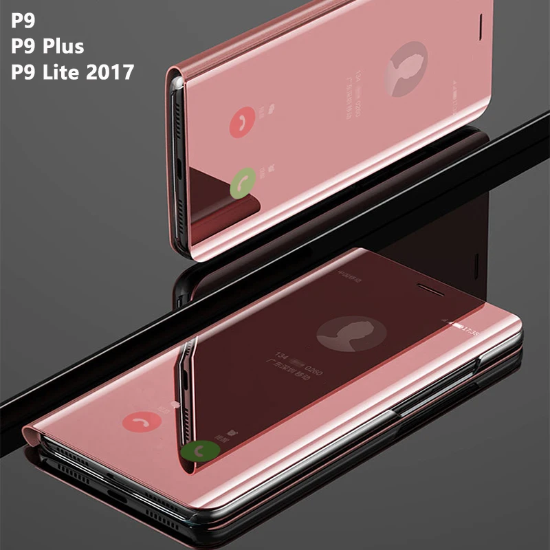 

Flip Smart Mirror Phone Cover,case,For HuaWei P9 Plus P 9 Lite 2017 P9plus Leather Clear View glitter Rose Gold Back Cases