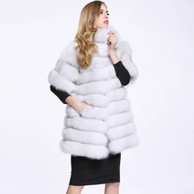 2017 Luxury Genuine Natural Real Fox Fur Coat Jacket Mideum Fur Warm Outerwear Winter Black O-Neck Warm Women Fur Coats C113