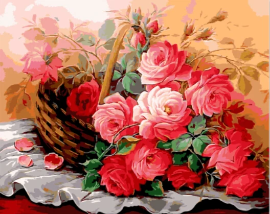 

Framed Pictures Painting By Numbers Europe Rose Flower Handwork Canvas Oil Painting Home Decor For Living Room GX9143