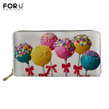 

FORUDESIGNS Colorful Lollipop/Candy Print Woman Long PU Leather Wallet Fashion Credit Card Zipper Purse Brand Design Money Bags