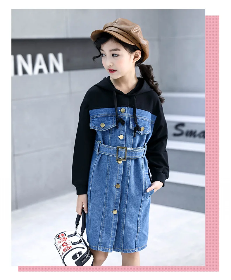 2018 New Casual Girl Dresses Fashion Spring Autumn Long Sleeve Children Clothing Teen Hooded Denim Kids Dress For Girls 14 Years (13)