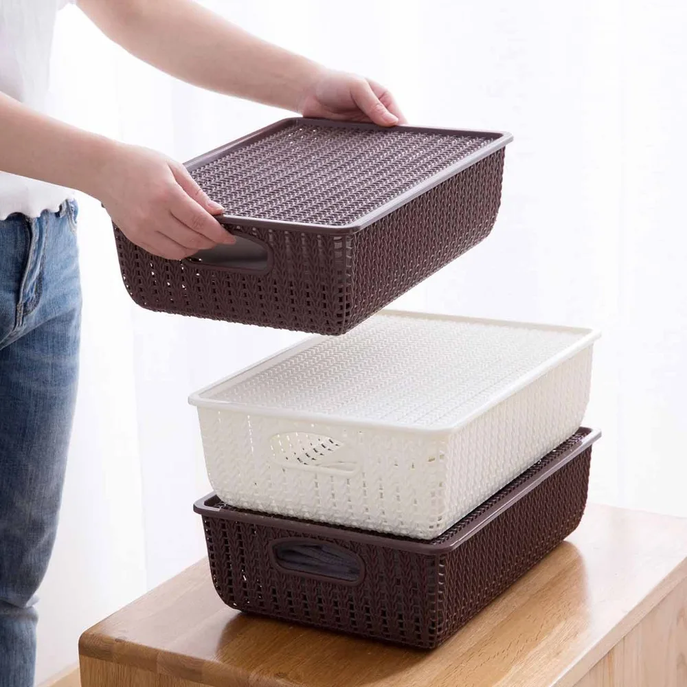 Пустотелая корзина для хранения прямоугольная коробка для хранения с крышкой пустотелая корзина из ротанга кухонный органайзер для хранения на кухне инструменты