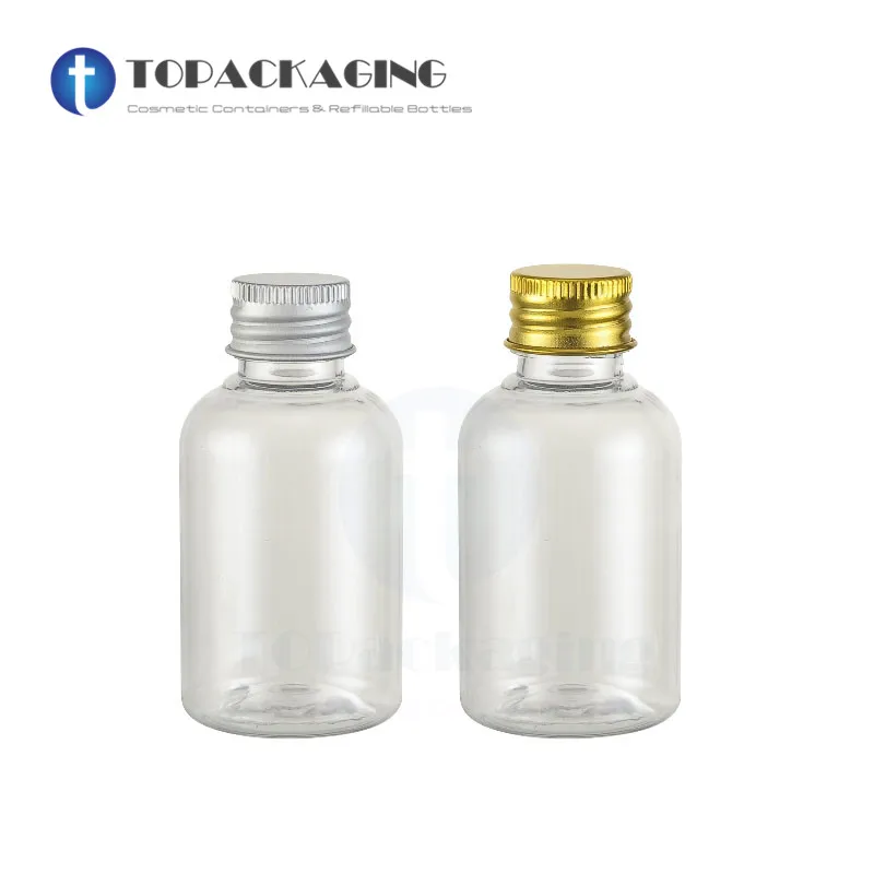 40PCS*50ML Screw Cap Bottle Aluminum Lid Clear Plastic Cosmetic Container Empty Shower Gel Shampoo Lotion Essence Oil Refillable maidelin clear texture essence cream natural moisturizing