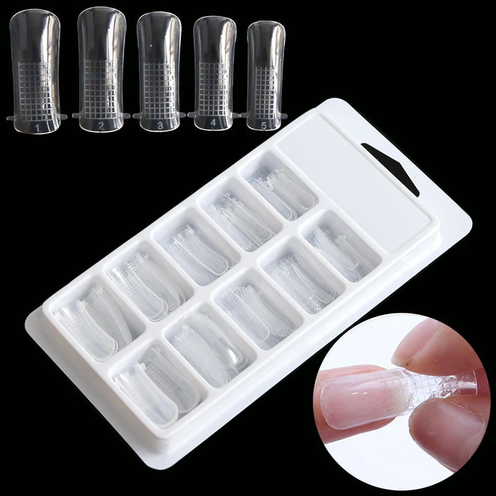 

100Pcs Quick Building Fake Nail Tips French Style Full Cover False Model Dual Finger Extension for UV Gel Polish Manicure TRA28