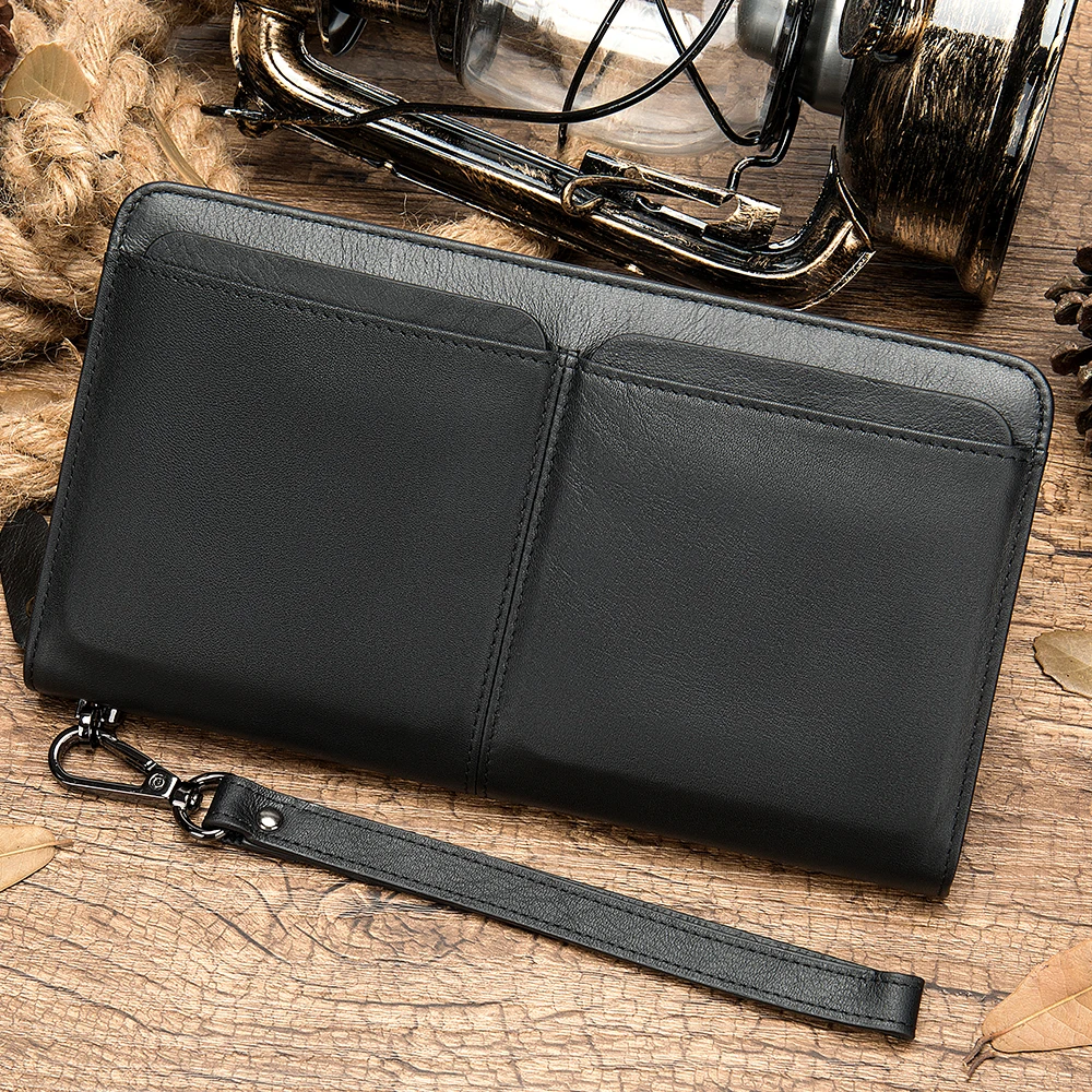 

Large Capacity Men Wallets purse Genuine leather Purses Cowhide Male Wallets double pocket men's wallet long clutch bag