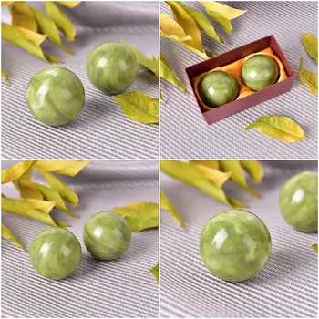 

2Pc Health Exercise Natural Jade Stone Hand Wrist Solid Ball Therapy Hand Massage Ball With Case Chinese Health Exercise Stress