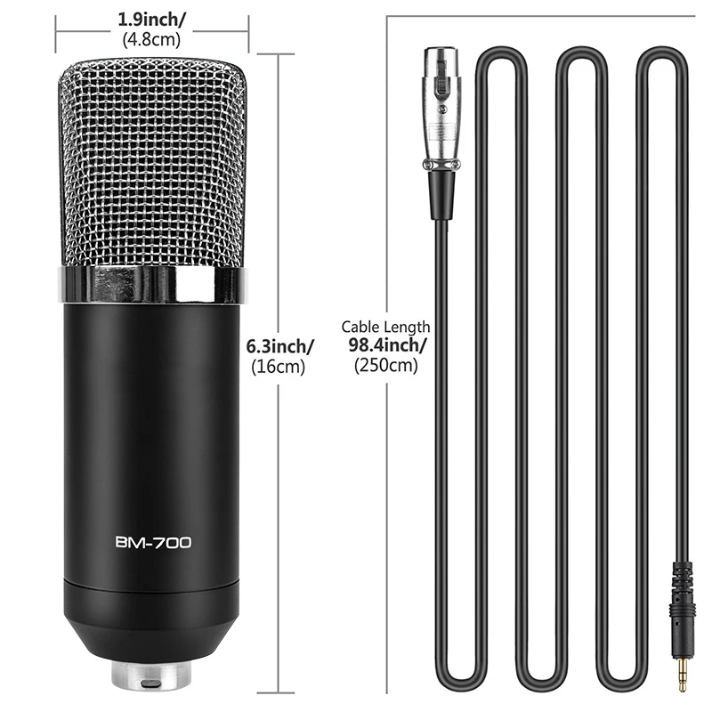 Ituf BM 700 Professional Condenser Microphone High Quality 3.5mm Wired Sound Recording microphone for computer Phantom power-5