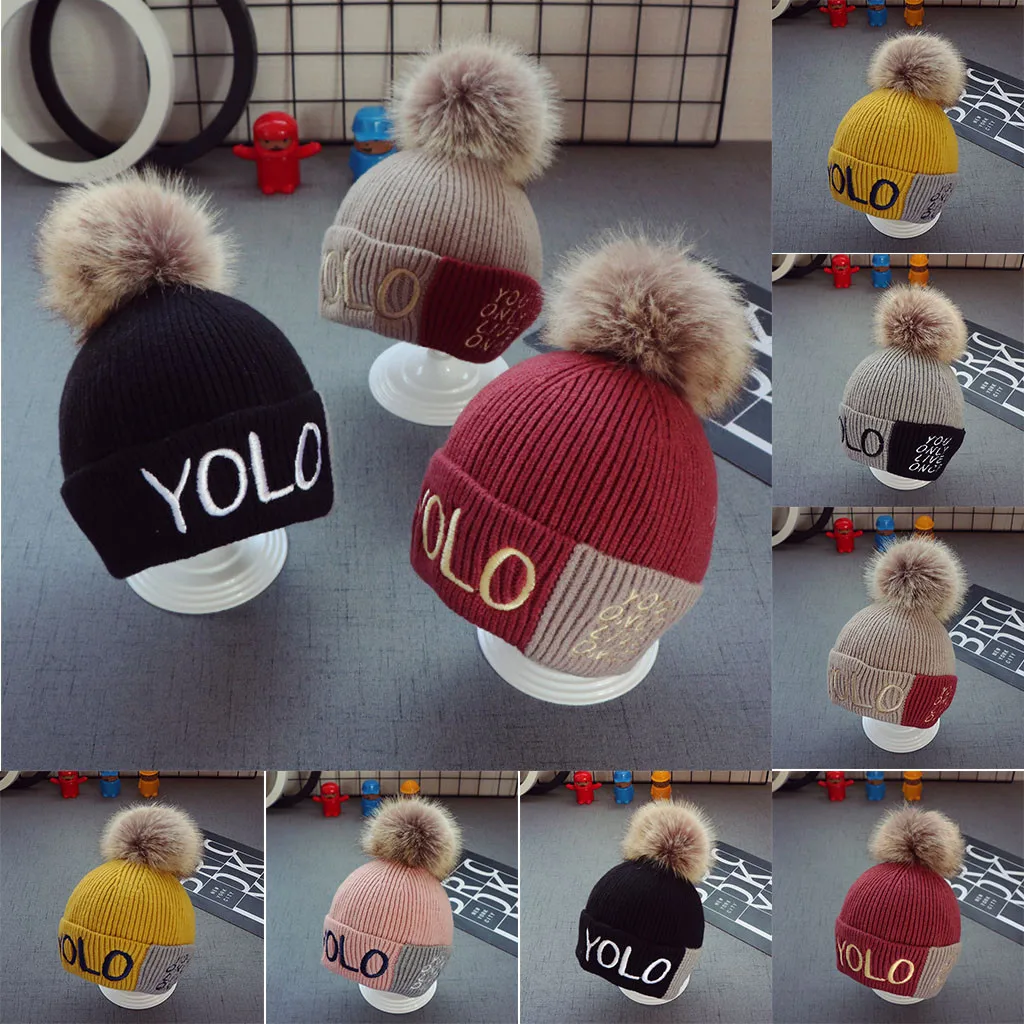 

Baby Children Boys Warm Winter Hairball Knitted Beanie Hat Cap