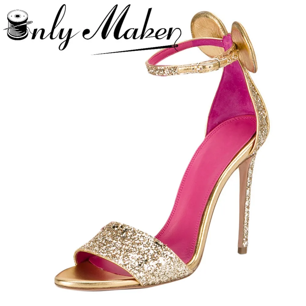 online Onlymaker Sapatos Mulher Sandálias de Bling sapatos de Salto Alto Sapatos De Noiva Com Glitter Sapatos De Luxo da Cor do Ouro 12 cm sapatos de casamento