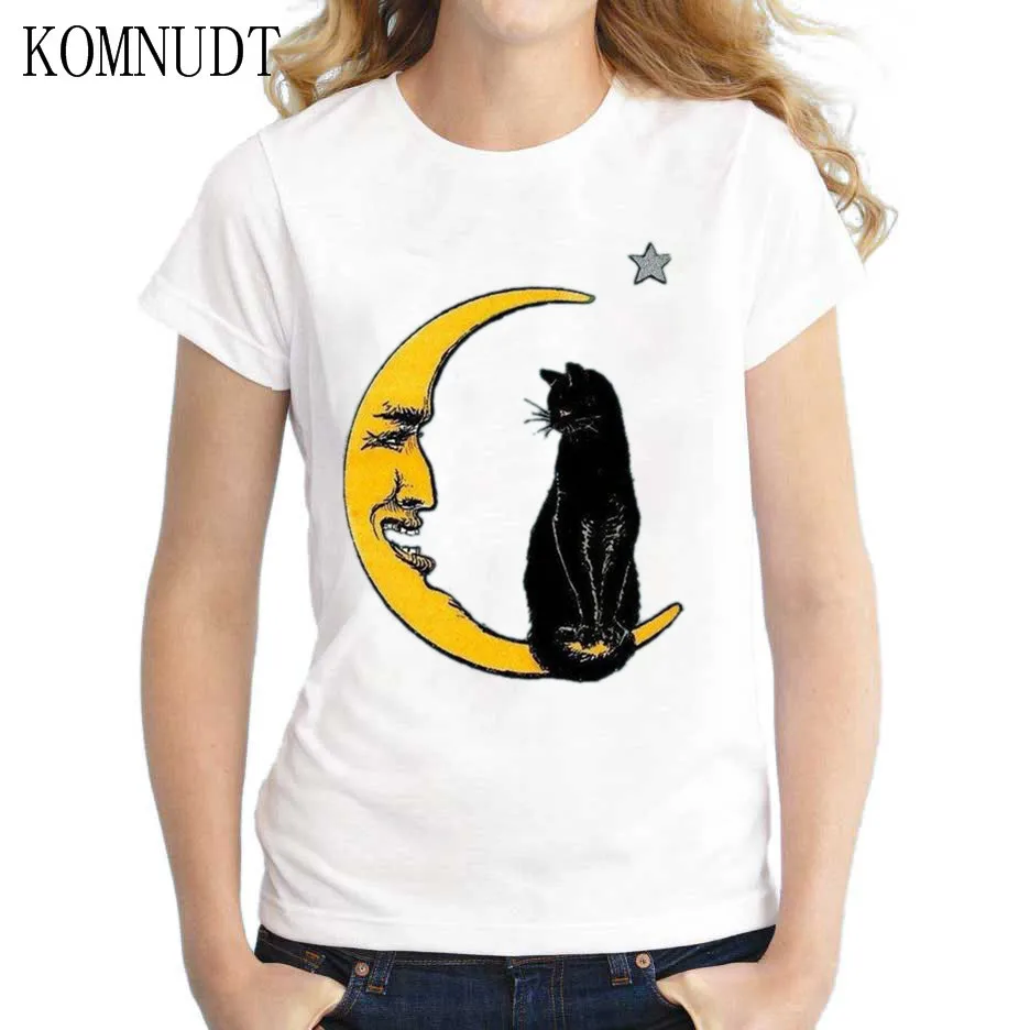 Komnudt женский летний мультфильм Черный кот Обувь для девочек футболка прекрасный